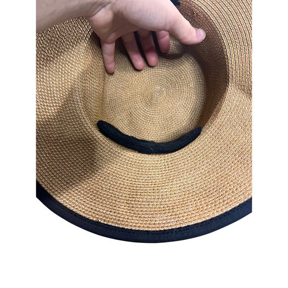 Eric Javits Visor Adjustable Straw Hat UPF 50+ Beige Black Packable Sunbust Bow - Picture 10 of 11